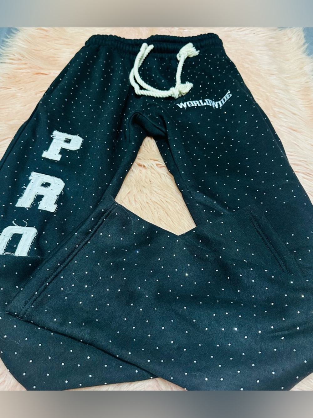 Black 'PROSPER' Rhinestone Sweatpants - Picture 6 of 14
